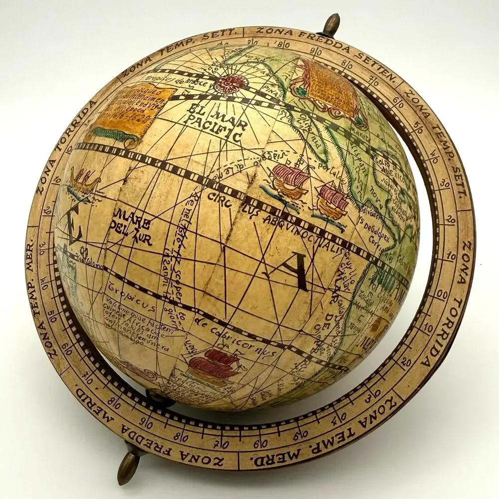 S. M. Olde World Globe Made in Italy Wood Stand Zodiac Vintage MCM Decor 11